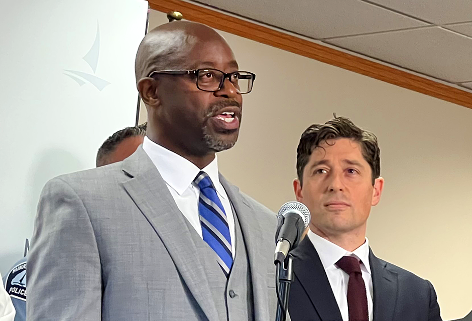 Minneapolis Mayor Jacob Frey, right, announced his nomination of Toddrick Barnette, Chief Judge of the Hennepin County courts, as the city’s next safety commissioner on Monday.