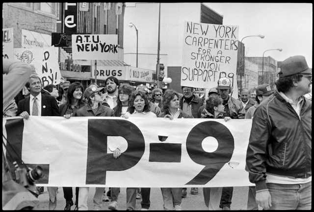 In an unprecedented show of support, union members across the nation showed up to protest alongside striking Local P-9 at the Hormel plant in Austin in 1986.