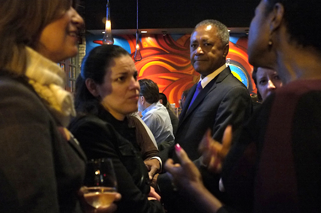 Don Samuels attending his campaign party at the Smack Shack in the North Loop neighborhood.