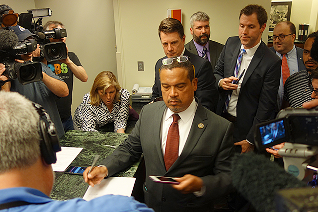 Rep. Keith Ellison filing for office last Tuesday at the Election Center.