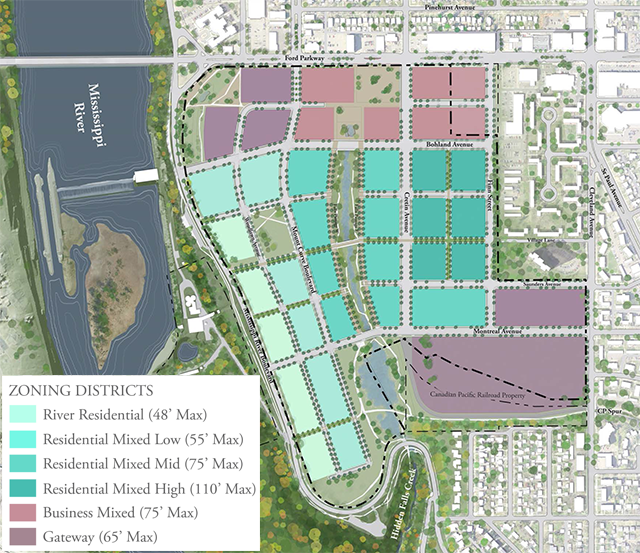 Proposed zoning and public realm plan for the Ford site