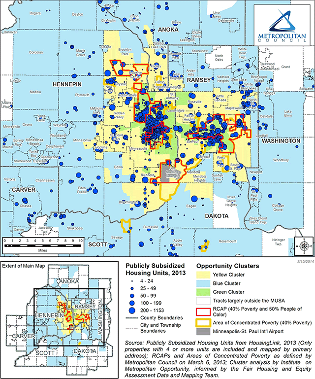 Publicly subsidized affordable rental housing units and opportunity clusters