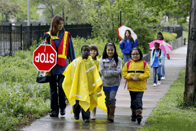 Students participating in a Walking School Bus near Lyndale Elementary School.