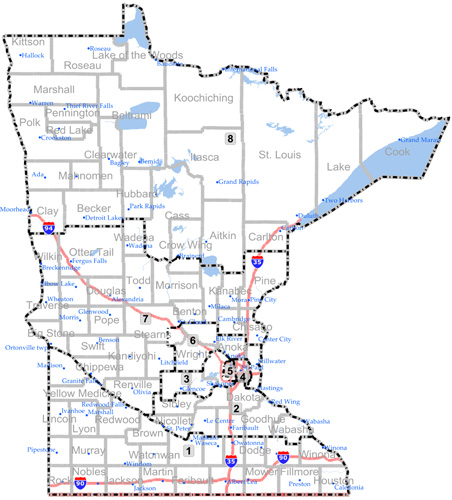 The new congressional redistricting map proposed by the Republican-controlled Minnesota House Committee.