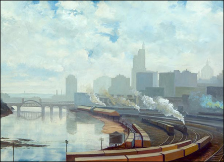 'Train Yard' by Sverre Hanssen, 1936, oil on canvas