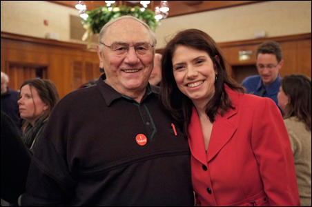 Kari Dziedzic celebrated her primary victory with her father, Walt, in December.