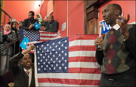DFL candidate Mohamud Noor spoke to supporters on the night of the primary. Afterward, he worked hard for Dziedzic's election.