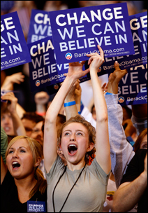 Supporters cheer Sen. Barack Obama in St. Paul.