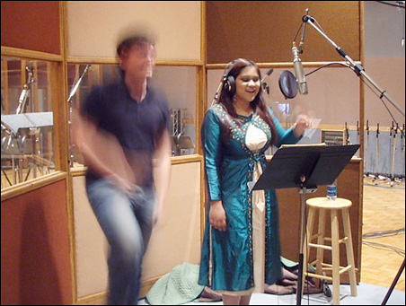 Harding dances in a recording session with Siddique.