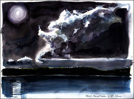Hugh Bennewitz was camping in the BWCA the night of the storm that started the Pagami Creek Fire. He drew the storm as it rolled in, then added watercolors.