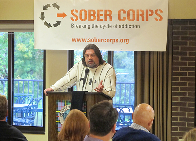 Alan Wittmer, board chair, speaking at a Sober Corps gathering.